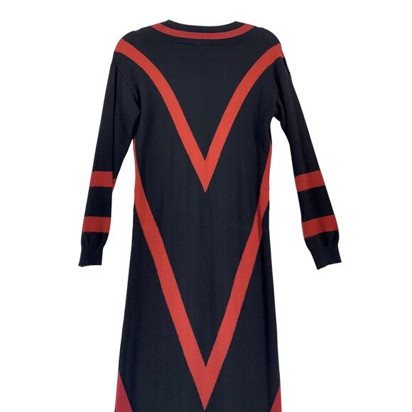 Ted Baker wool blend maxi sweater dress black burgundy stripe Vneck chic winter - Picture 3 of 8